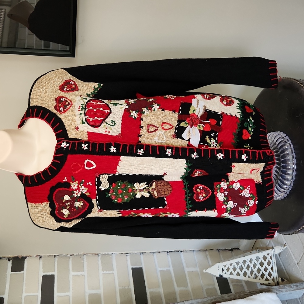 Vintage 2003 Heirloom Collectibles Christmas Cardigan Patchwork Sweater